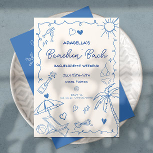 Beach Bachelorette Blue Whimsical Hand-Drawn Invitation