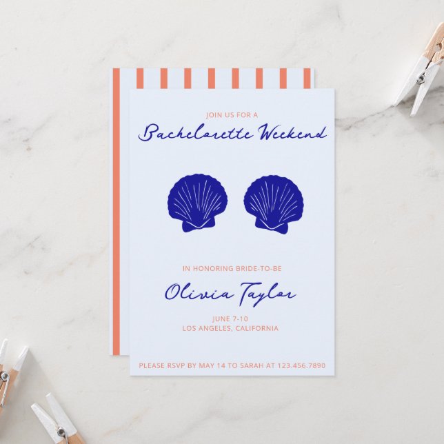 Beach Bachelorette Invitation (Front/Back In Situ)