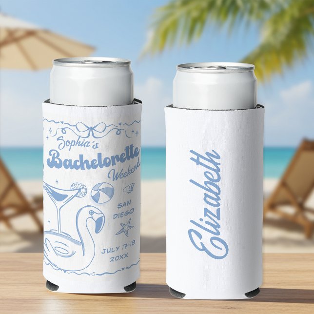 Beach Bachelorette Party Blue Seltzer Can Cooler (Creator Uploaded)