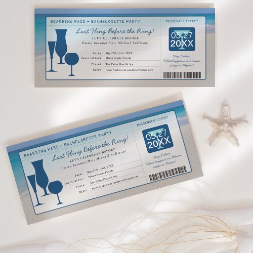 Beach Bachelorette Party Boarding Pass Invitation