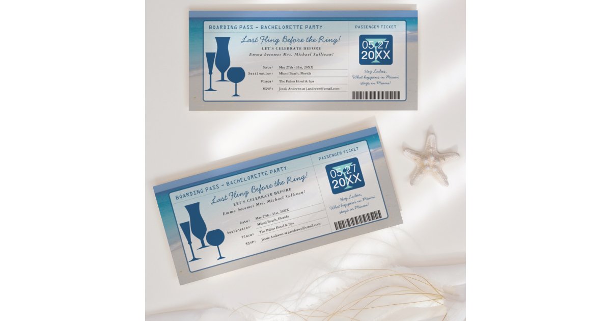 Beach Bachelorette Party Boarding Pass Invitation | Zazzle