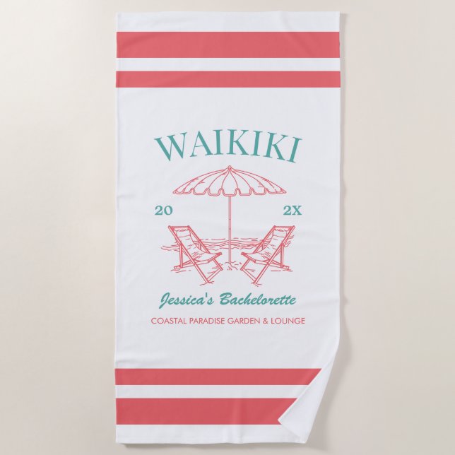 Beach Bachelorette Party Favor Personalized Text Towel (Front)