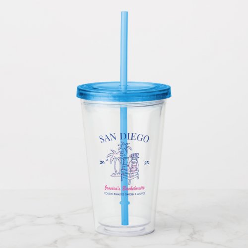 Beach Bachelorette Party Favor Vintage Gift Custom Acrylic Tumbler