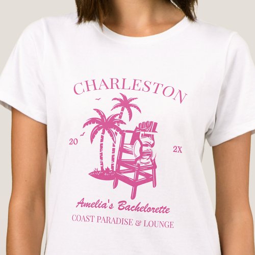Beach Bachelorette Party Girls Trip Pink Custom T_Shirt