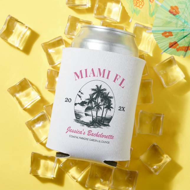 Beach Bachelorette Party Girls Weekend Trip Custom Can Cooler (In Situ Summer)