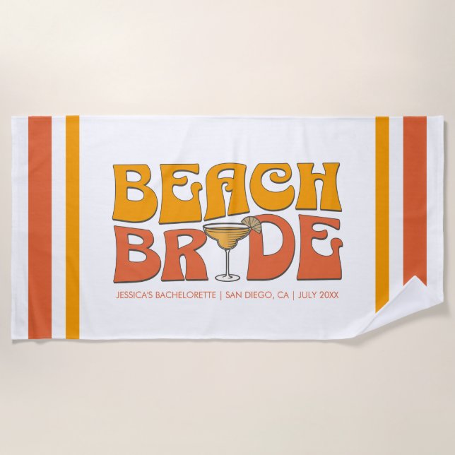 Beach Bachelorette Party Groovy Beach Bride Custom Towel (Front)