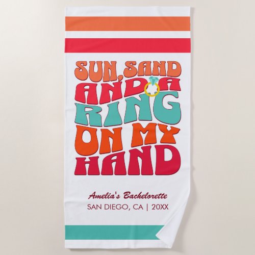 Beach Bachelorette Party Groovy Sun Sand Ring Beach Towel