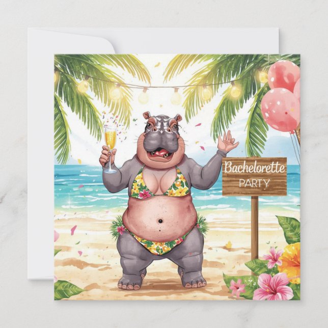 Beach Bachelorette Party Invitation for Hippo (Front)