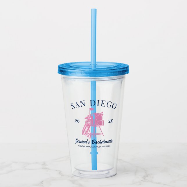 Beach Bachelorette Party Personalized Bridesmaid Acrylic Tumbler (Front)