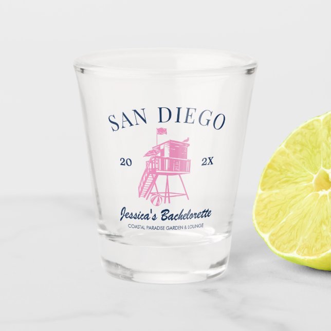 Beach Bachelorette Party Personalized Bridesmaid Shot Glass (Front)