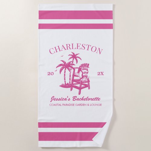 Beach Bachelorette Party Pink Custom Bridesmaid Beach Towel