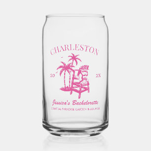 Beach Bachelorette Party Pink Custom Bridesmaid Can Glass