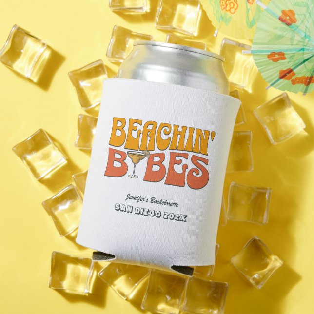 Beach Bachelorette Party Retro Beachin Babes Can Cooler (In Situ Summer)