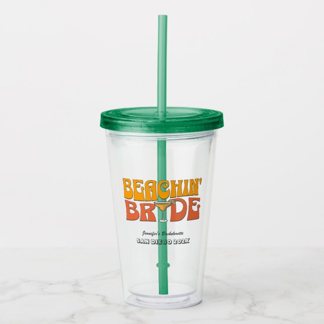 Beach Bachelorette Party Retro Beachin Bride Acrylic Tumbler (Front)