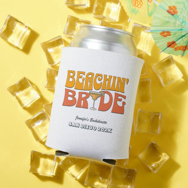 Beach Bachelorette Party Retro Beachin Bride Can Cooler (In Situ Summer)