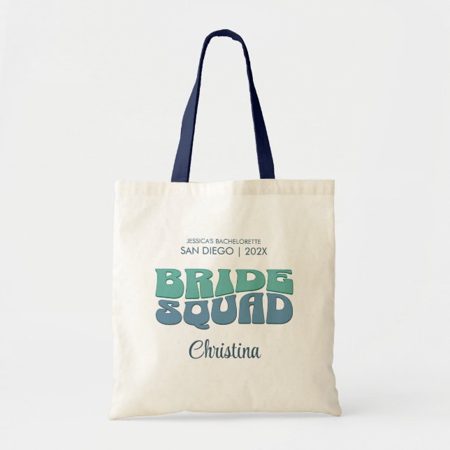 Beach Bachelorette Party Retro Bride Squad Gift Tote Bag (Front)