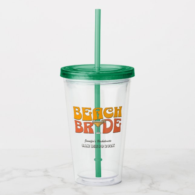 Beach Bachelorette Party Retro Groovy Beach Bride Acrylic Tumbler (Front)