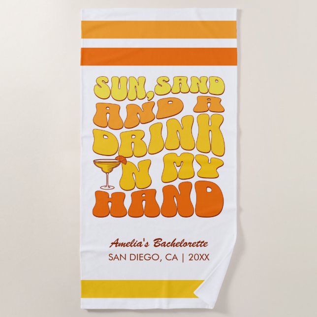 Beach Bachelorette Party Retro Sun Sand Drink Towel (Front)