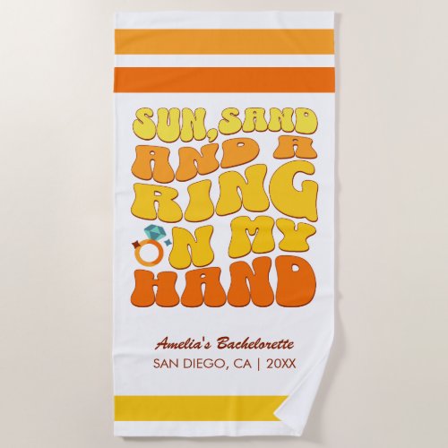 Beach Bachelorette Party Retro Sun Sand Ring Beach Towel