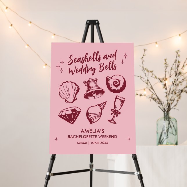 Beach Bachelorette Party Seashells Wedding Bells Foam Board (In Situ (Stand))