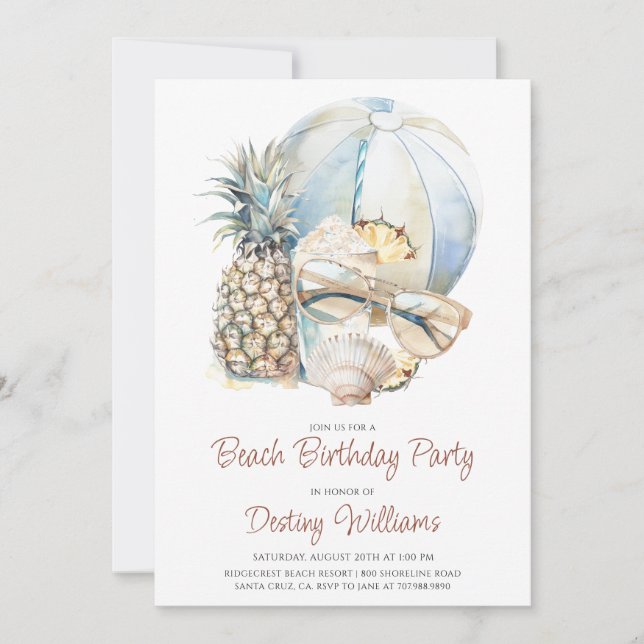 Beach Bachelorette Party Watercolor  Invitation (Front)