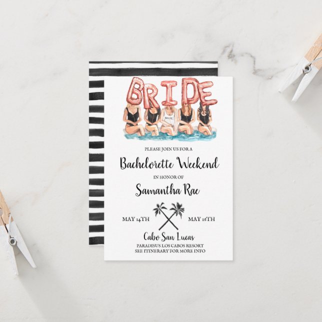 Beach Bachelorette Weekend Invitation Poolside Bac (Front/Back In Situ)
