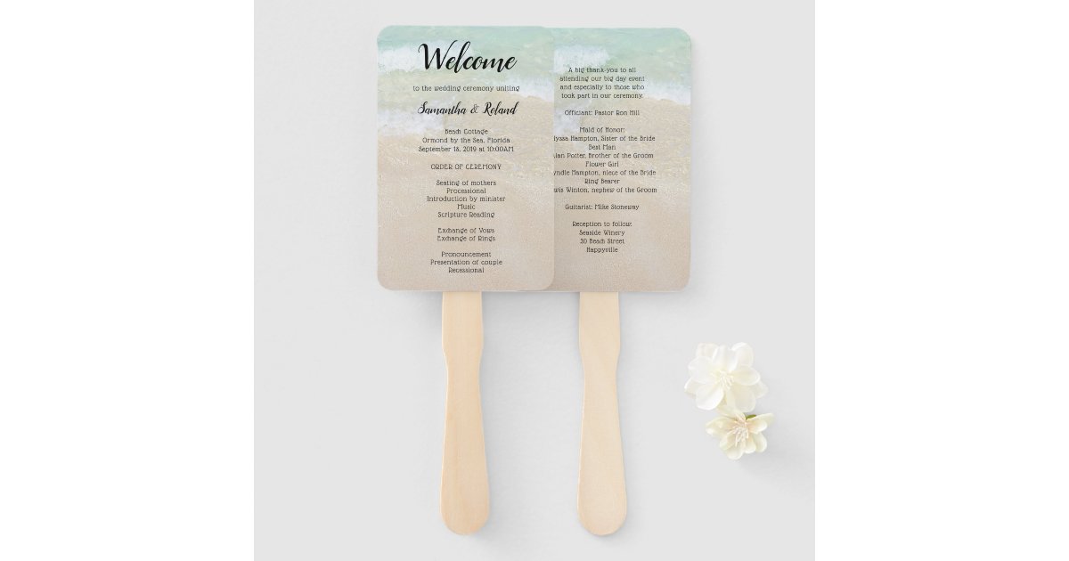 Beach Background Fan Wedding Programs Welcome | Zazzle