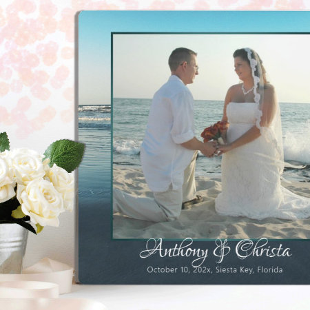 Beach Background Framed Wedding Photo Plaque