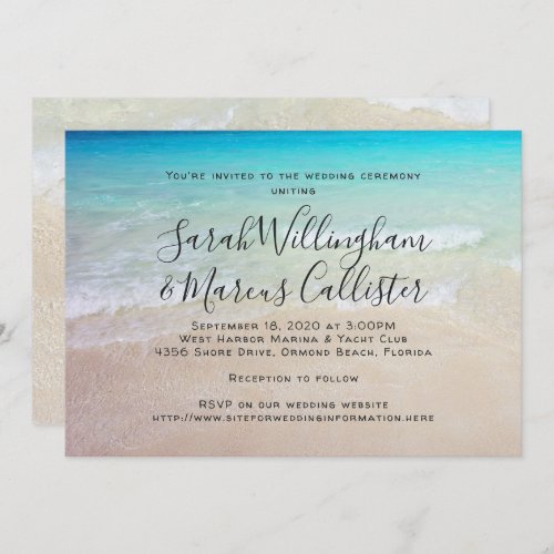 Beach Background Simple Seaside Wedding Ceremony Invitation