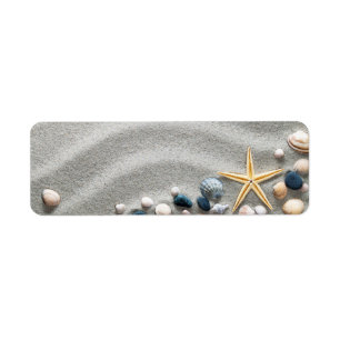 Beach Background With Shells And Starfish Label