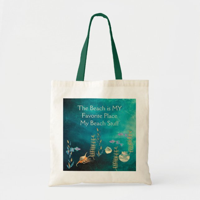 Beach Bag Green Sea Colors & Shells (Front)