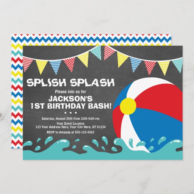 Beach Ball Birthday Invitation | Pool Party Invite (Front/Back)