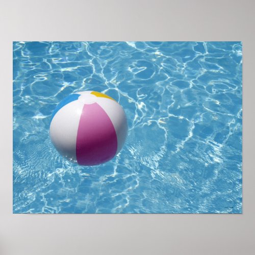 Beach ball in swimming pool poster