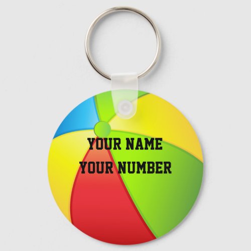 Beach Ball Keychain ID Tag YOUR NAME  Number