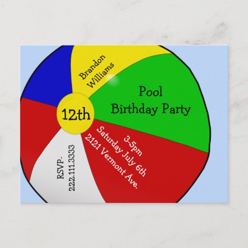 Beach Ball Party Invitation Post Card