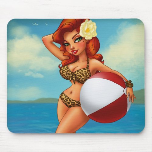 Beach Ball Pinup Girl Mouse Pad
