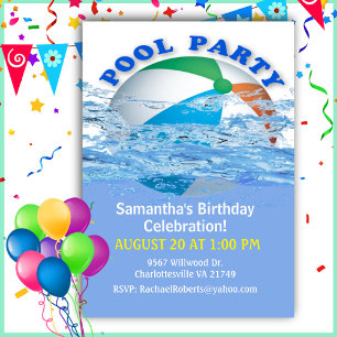 Beach Ball Pool Party Birthday Invitation