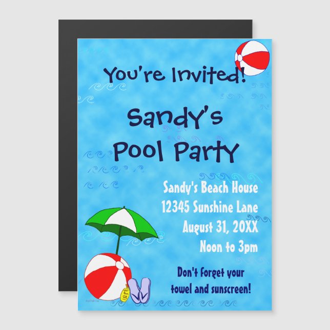 Beach Ball Pool Party Custom Invitation Magnet (Front/Back)