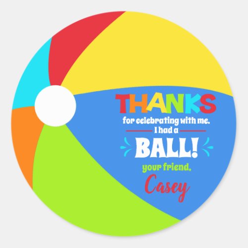 Beach Ball Pool Party Favor Thank You Classic Round Sticker
