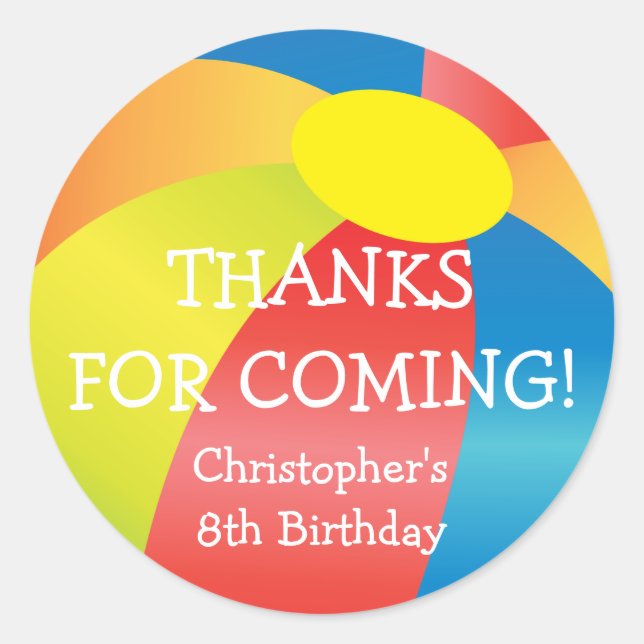 Beach Ball Pool Party Thank You Sticker (Front)