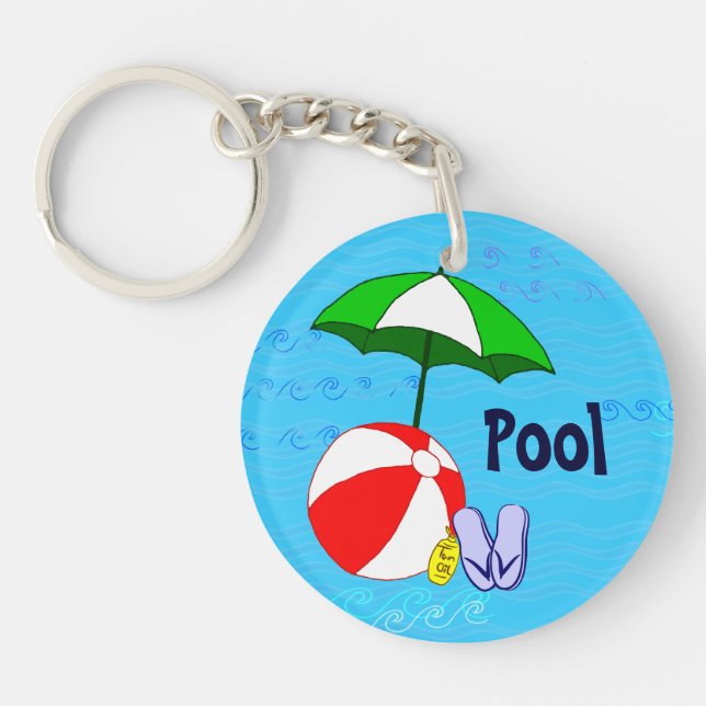 Beach Ball Pool Toys and Umbrella Editable Keychain (Front)