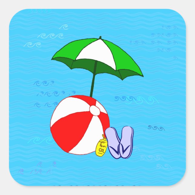 Beach Ball Pool Umbrella Blue Waves Sticker (Front)