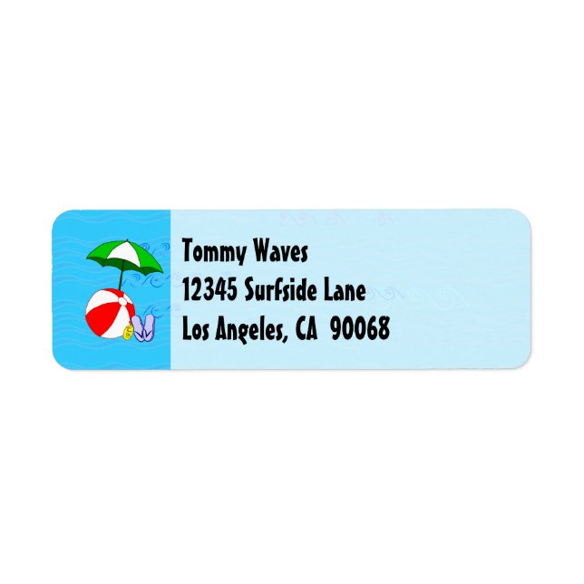 Beach Ball Pool Umbrella Custom Address Label (Front)