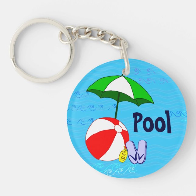 Beach Ball Pool Umbrella Custom Keychain (Front)