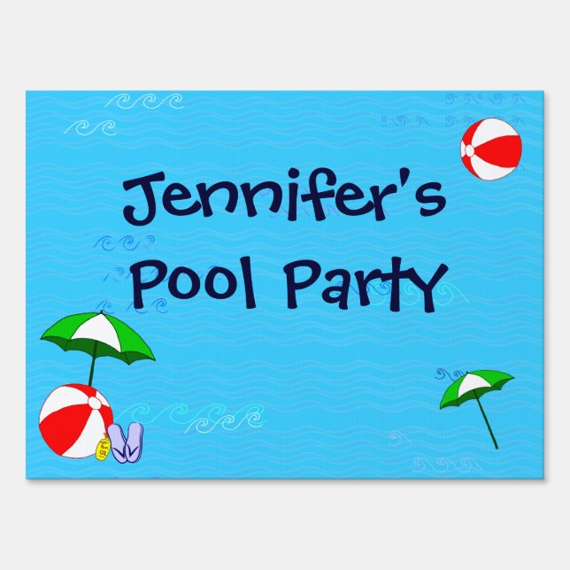 Beach Ball Pool Umbrella Custom Pool Party  Sign (Front)