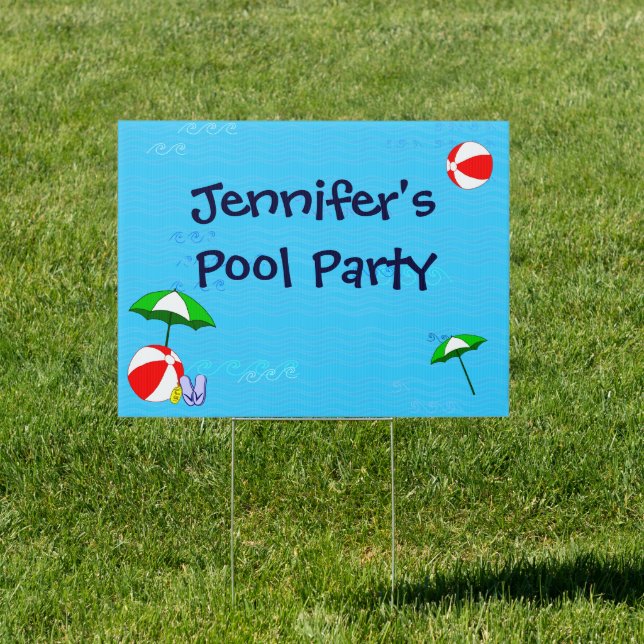 Beach Ball Pool Umbrella Custom Pool Party  Sign (Insitu)