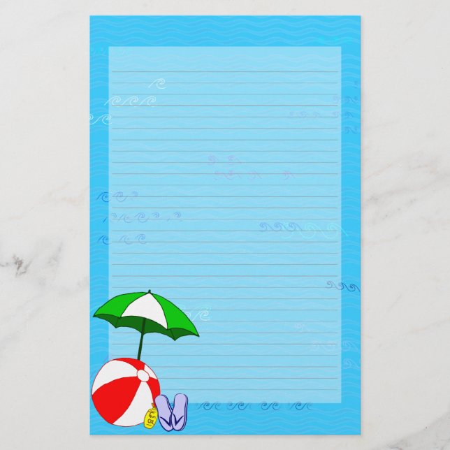 Beach Ball Pool Umbrella Lined Stationery (Front)