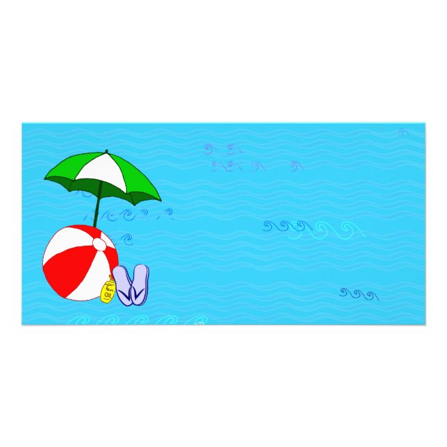 Beach Ball Pool Umbrella Photo Card Template (Front)