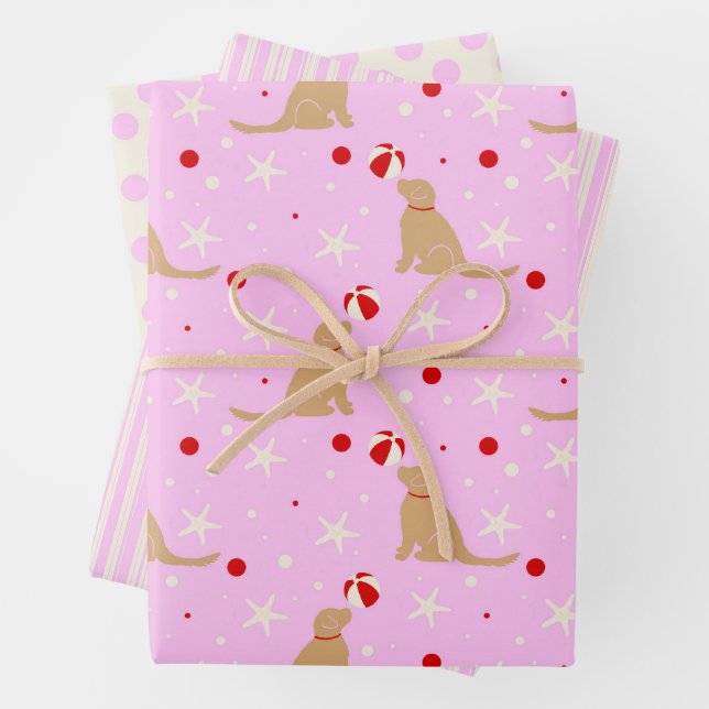 Beach Ball Pups Cotton Candy Cotton Pink Gift Wrap (In situ)