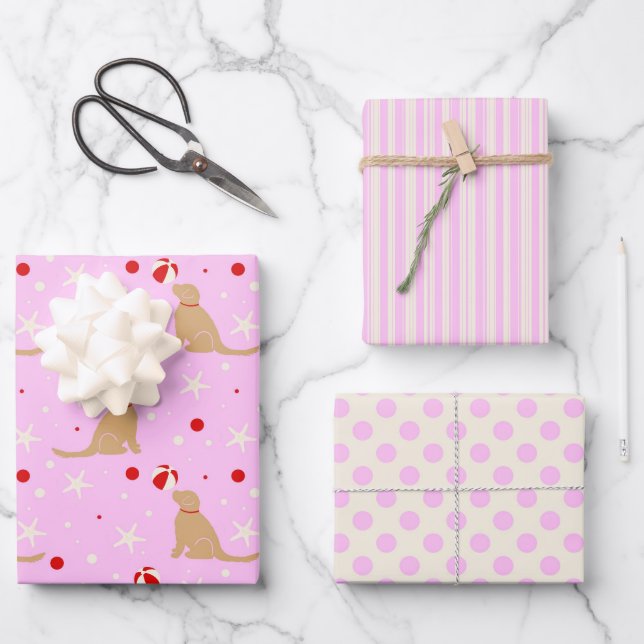 Beach Ball Pups Cotton Candy Cotton Pink Gift Wrap (Front)